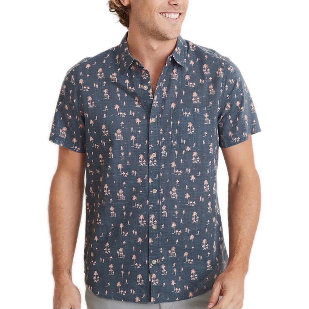Marine Layer Barlow Button-Up Shirt Resort Tiki Beach Tropical Palm Tree